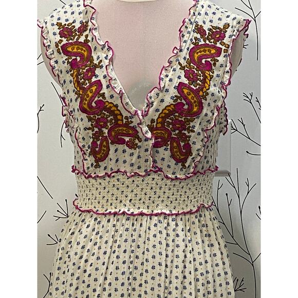 LILKA by ANTHROPOLOGIE Maggie Embroidered Paisley Vneck Dress MEDIUM Flowy Boho - Picture 4 of 7